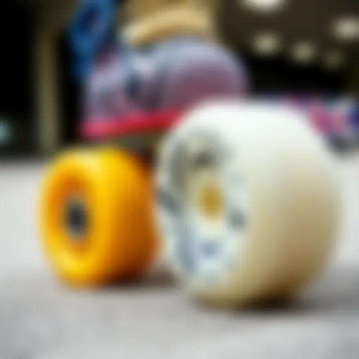 Close-up view of soft roller skate wheels showcasing unique designs