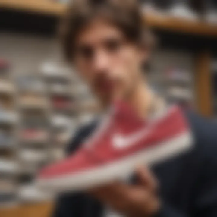 Person selecting the perfect pair of Stefan Janoski sneakers