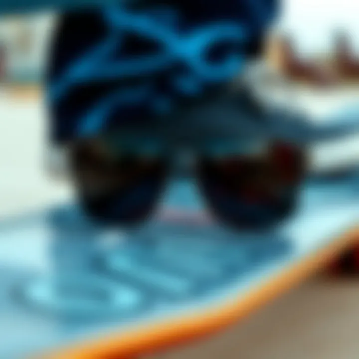Stylish Sunglass Blinders on Skateboard A close-up of stylish sunglass blinders placed on a skateboard deck.