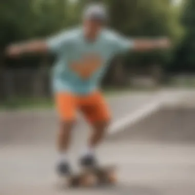 Skateboarder wearing Teddy Fresh shorts demonstrating style and movement