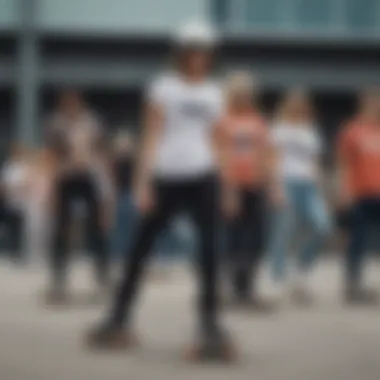 Group of skaters showcasing diverse styles with black square glasses