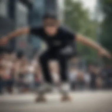 Skater wearing large black square glasses while performing a trick