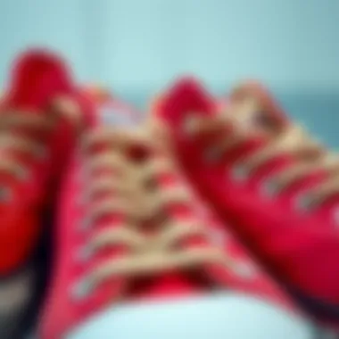 Close-up of the craftsmanship of Red Converse shoes