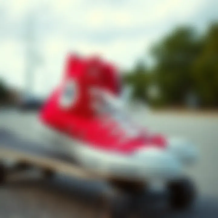 Vibrant Red Converse shoes placed on a skateboard