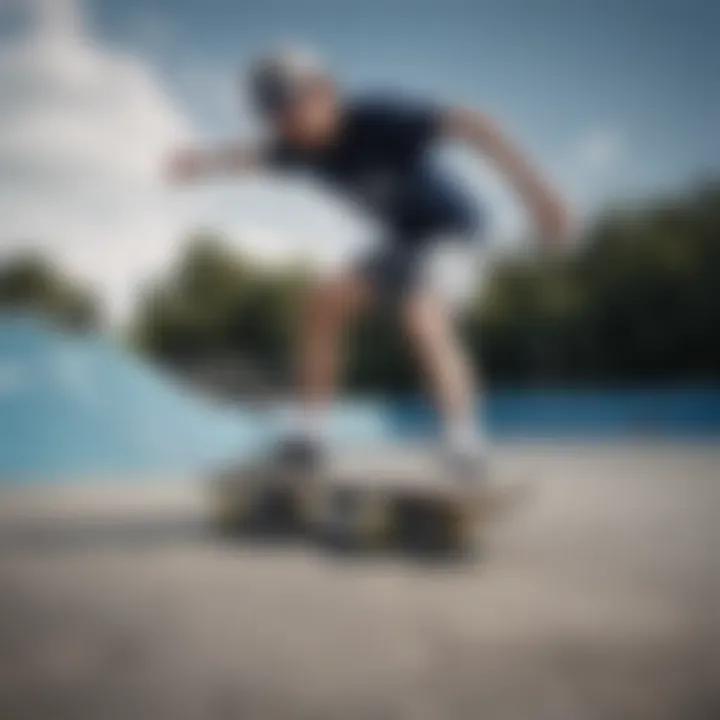 Skaters performing tricks at a skate park, with Vans Dress Blue prominently featured.