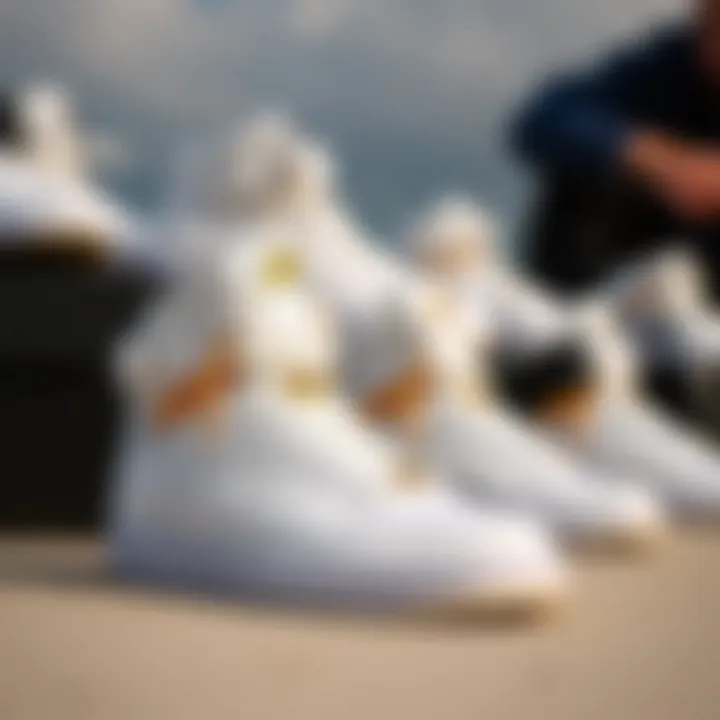 Collection of customized white Nike Air high tops