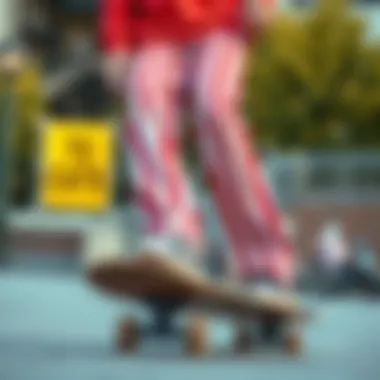 Stylish skate culture outfit featuring red and white striped pants