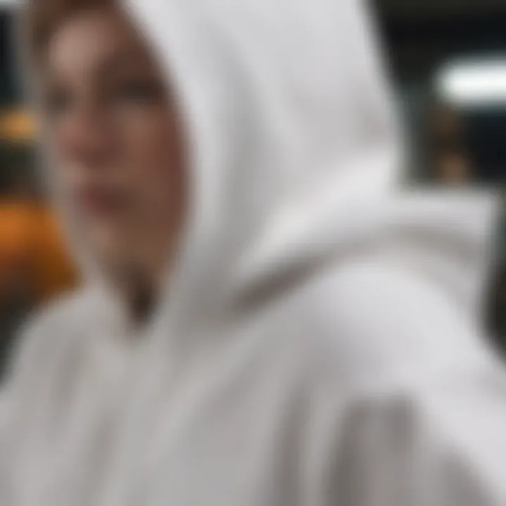 Close-up of the fabric texture of a cute white hoodie