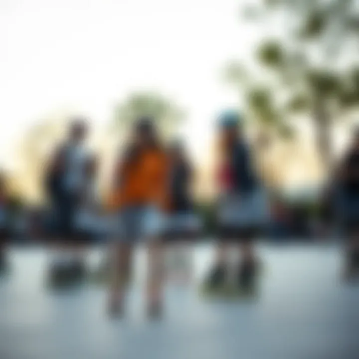 A group of rhythm skaters enjoying a communal session, reflecting the community aspect of the sport.