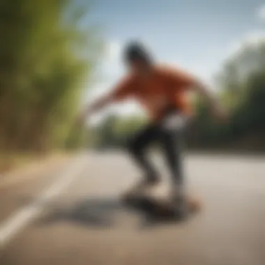 A rider expertly maneuvering a bamboo drop through longboard, demonstrating its stability and handling capabilities.