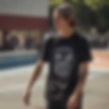 A skater showcasing different styling options with graphic shirts