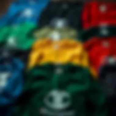 A collection of Big C Champion sweatshirts in various colors displayed together