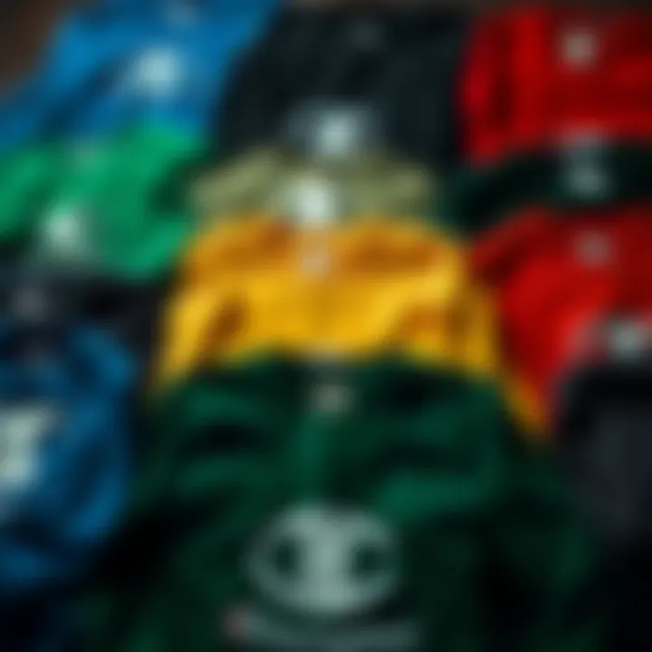 A collection of Big C Champion sweatshirts in various colors displayed together