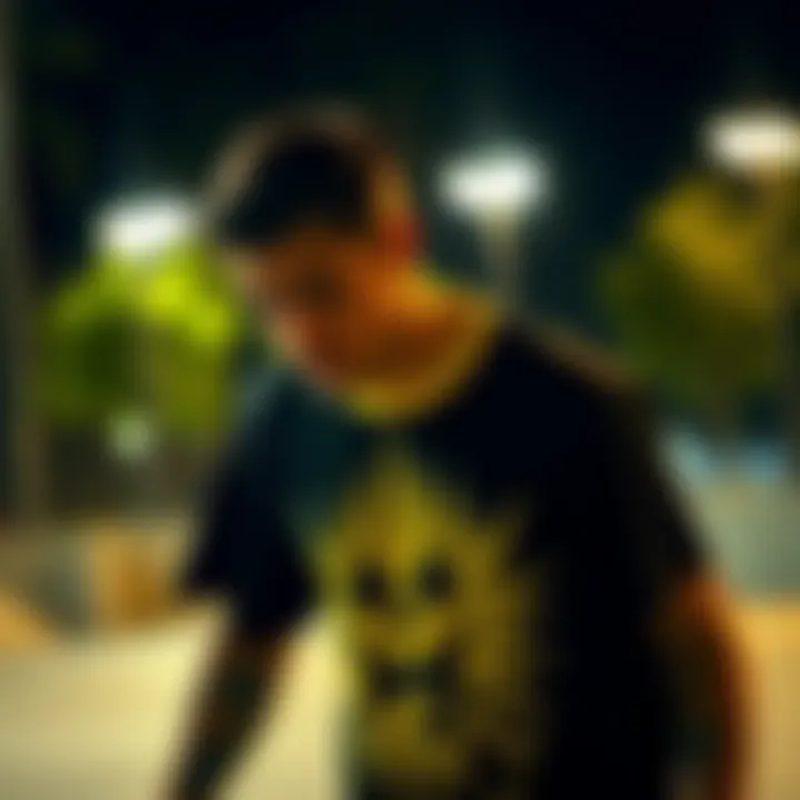 Artistic representation of black and yellow graphic tee designs