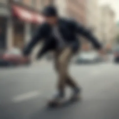 Skateboarder showcasing the jacket in action on the streets