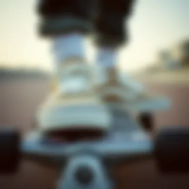 Close-up of Vans shoes on a skateboard