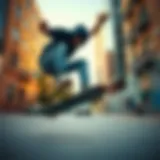 Dynamic action shot of a skateboarder performing a trick in an urban setting