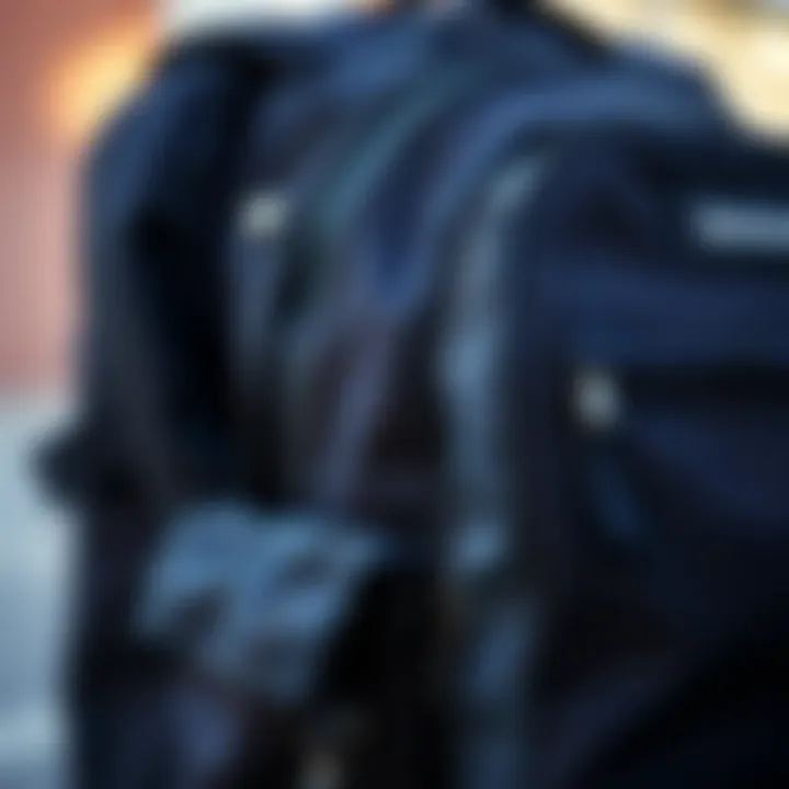 Close-up of the backpack's unique features and pockets