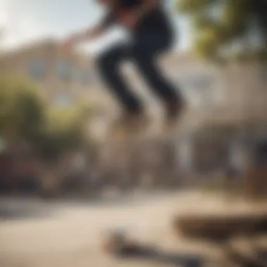 Skateboard Trick in Emerica Figgy Shoes A skateboarder performing a trick while wearing the Emerica Figgy shoes.