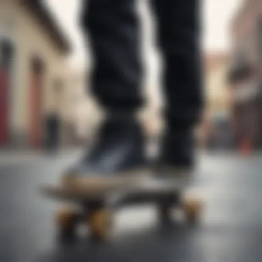 Vader shoes showcased on a skateboard