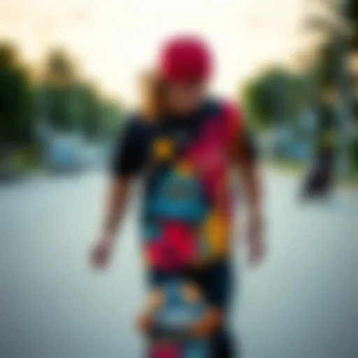 Vibrant skateboarder showcasing a unique t-shirt design