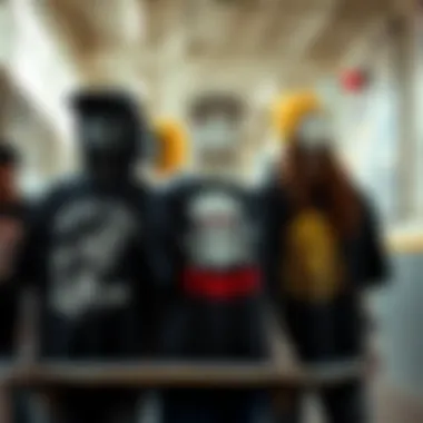 Diverse Graphic Tees Celebrating Skateboard Style A collection of unique graphic tees designed for skateboard culture, displaying creative artwork.