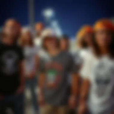 Skateboarders Showcasing Personalized Graphic Tees A group of skateboarders wearing custom graphic tees, embodying the spirit of skate culture.