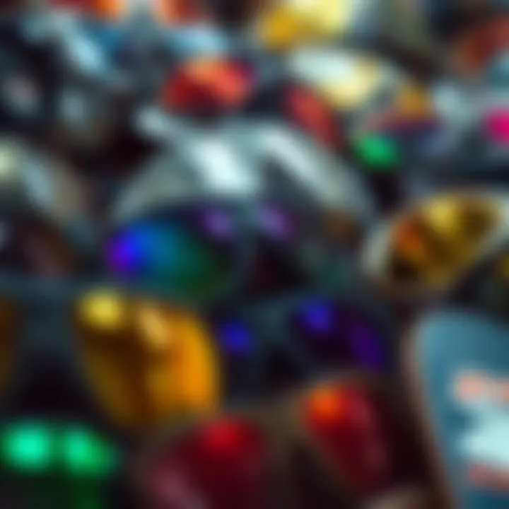 A collection of various skate eyewear brands displayed together.