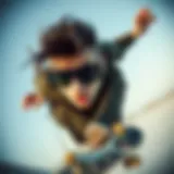 A skateboarder wearing stylish eyewear during a trick.