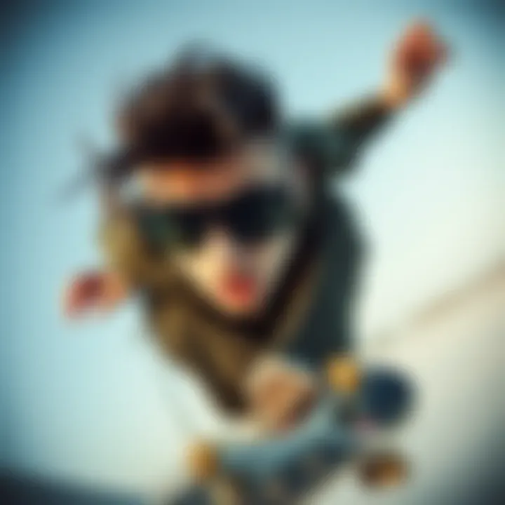 A skateboarder wearing stylish eyewear during a trick.