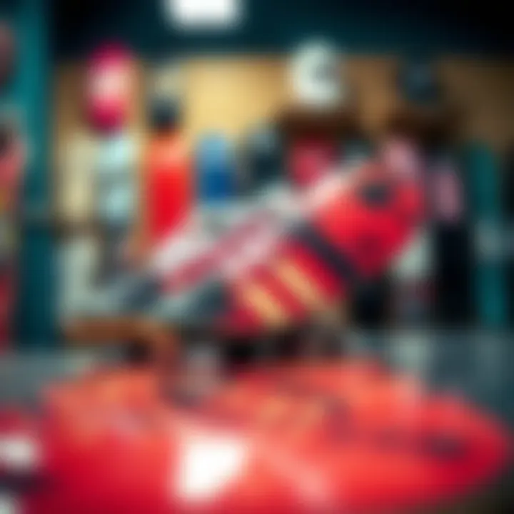 Adidas-branded skateboard deck showcased at a local skate shop