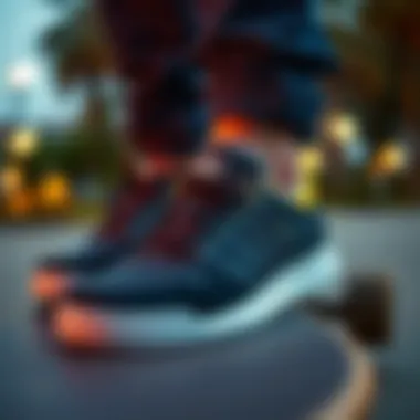 Close-up of Adidas sneakers on a skateboard, symbolizing brand influence