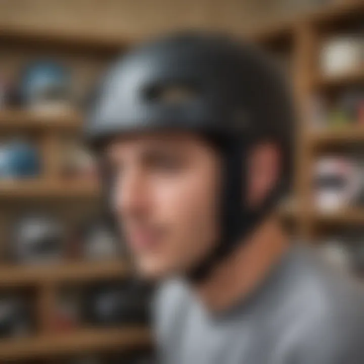 Skateboarding enthusiast trying on a custom-fit helmet