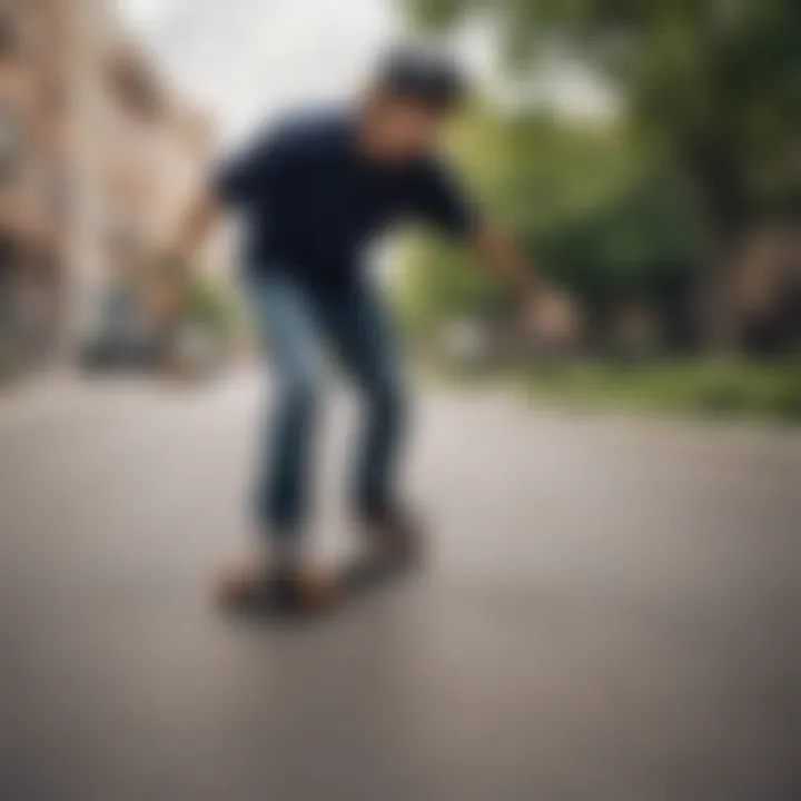 A serene urban landscape with an electric skateboard rider, reflecting lifestyle integration