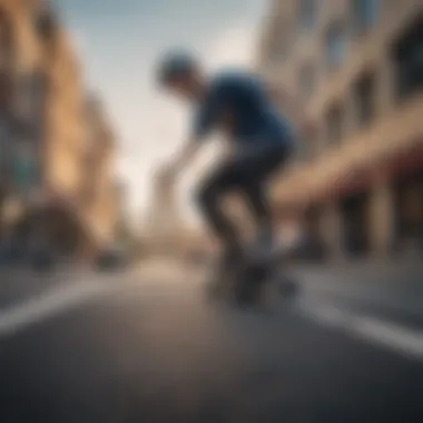 Skateboarder riding the loaded electric skateboard on an urban street, demonstrating its performance.