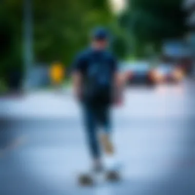 Skater using the mini black Jansport backpack during an urban skate session