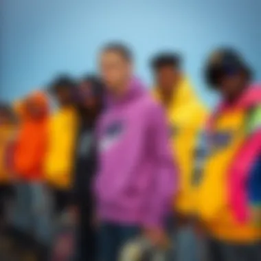 Group of skateboarders embracing vibrant fashion styles including the Neon Nike Hoodie