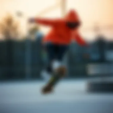 Skateboarder performing tricks while wearing the Neon Nike Hoodie