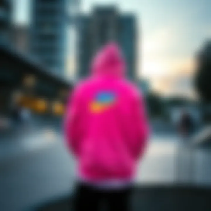 Vibrant Neon Nike Hoodie showcased in an urban skate park