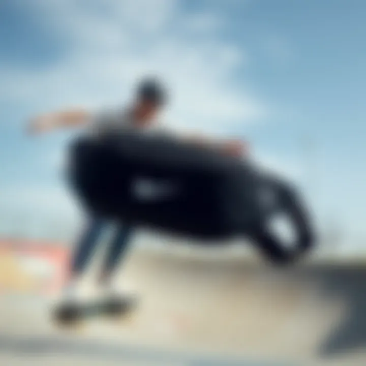 Skater using the Nike belt bag while performing a trick at a skate park
