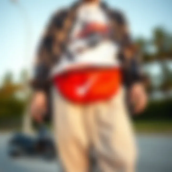 Fashionable display of the Nike belt bag styled with skate apparel