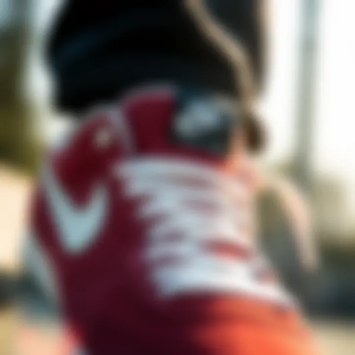 Close-up of the performance features of Nike SB Maroon