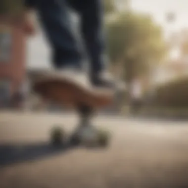 Skateboarder performing tricks on a penny cruiser