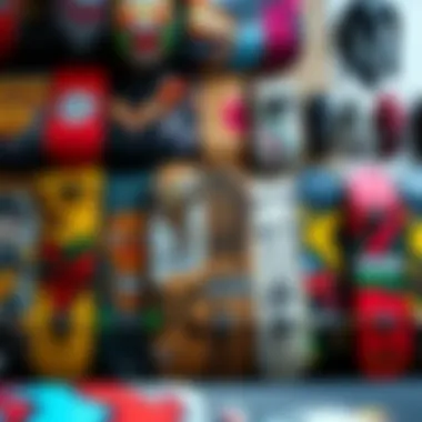 An array of colorful skateboards showcasing diverse designs and graphics