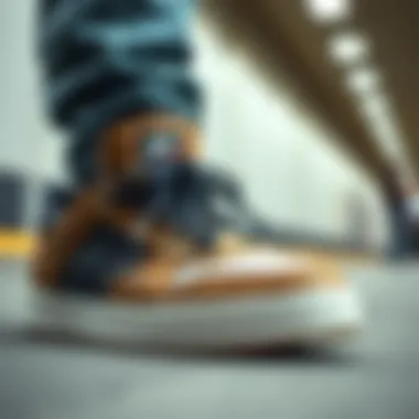 A close-up of unique skate shoes designed for performance and style