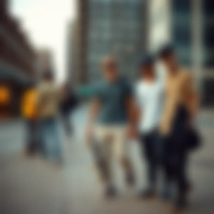 A group of skateboarders showcasing their stylish outfits in an urban setting