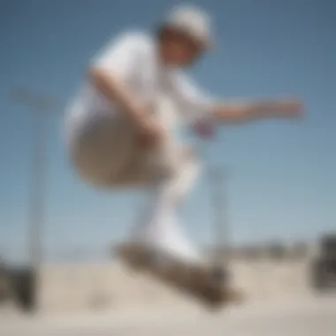 Skateboarder wearing Reebok Classic Nylon White in action