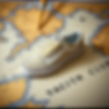 Cultural Fusion of Skate and Nautical Aesthetics Vans Yacht Club Old Skool positioned on a vintage nautical map, representing its cultural fusion