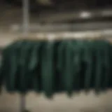 Stylish display of dark green crew neck sweatshirts on a hanger