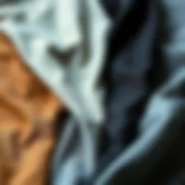 Flat lay of different fabric types for gray chinos